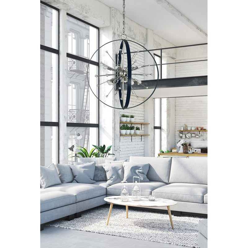 Framburg Nucleus 10Lt Chandelier, Brushed Brass/Black Accents