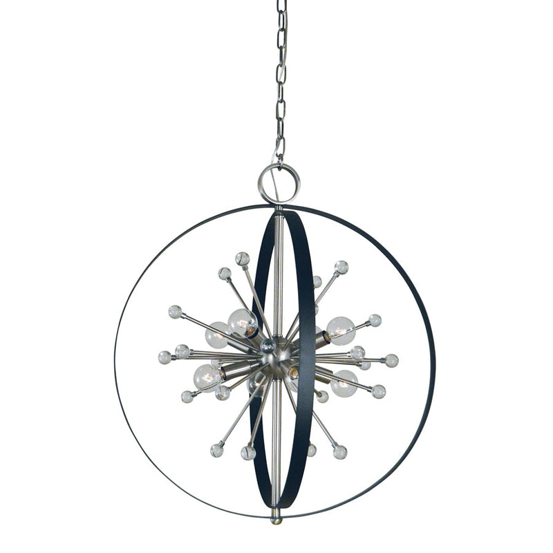 Framburg Nucleus 8Lt Chandelier, Brushed Brass/Black Accents