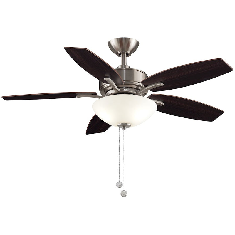 Fanimation Aire Deluxe 44in 5-Blade Ceiling Fan with Light | Brushed Nickel and Cherry/Dark Walnut Wood Blades | Bedroom & Living | Model FP6245BBN