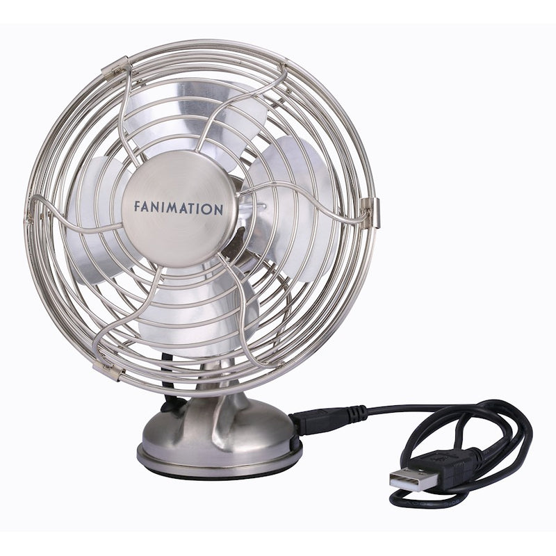 Fanimation Mini Breeze USB Table Fan | Brushed Nickel Metal Blades | Desk & Office Cooling | 5 x 5 x 6 in | Model FP6252BN