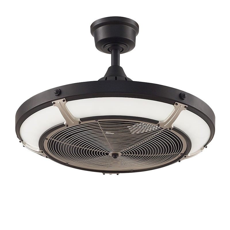 Fanimation Pickett Drum 24in 3-Blade Ceiling Fan | Industrial Black and Satin Brass with Opal Frosted Glass | Covered Patio | Model FP6260BLBS
