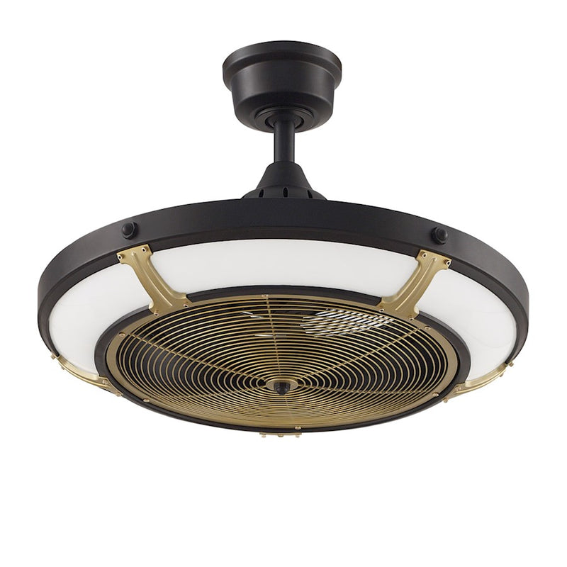 Fanimation Pickett Drum 24in 3-Blade Ceiling Fan | Industrial Black and Satin Brass with Opal Frosted Glass | Covered Patio | Model FP6260BLBS