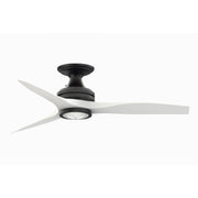 Fanimation Spitfire 48in Flush 1-Light LED Ceiling Fan | Black and Matte White Buttonwood Blades | Low Ceilings & Covered | Model FP6721BBL-48MW-LK-F