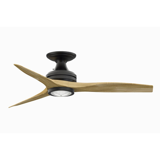 Fanimation Spitfire 48in Flush 1-Light LED Ceiling Fan | Black and Natural Buttonwood Blades | Covered Patios & Sunrooms | Model FP6721BBL-48N-LK-F