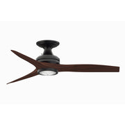 Fanimation Spitfire 48in Flush 3-Light Ceiling Fan | Black and Whiskey Wood Buttonwood | Covered Patio & Low Ceilings | Model FP6721BBL-48WK-LK-F