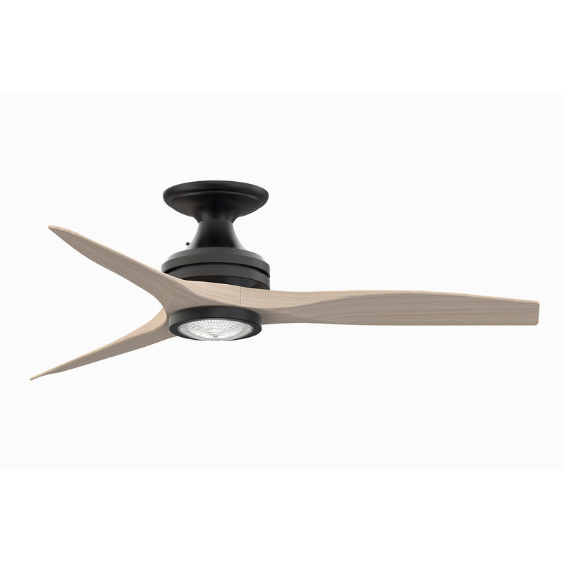 Fanimation Spitfire 48in Flush 1-Light LED Ceiling Fan | Modern Black and White Washed Buttonwood Blades | Covered Patio | Model FP6721BBL-48WW-LK-F