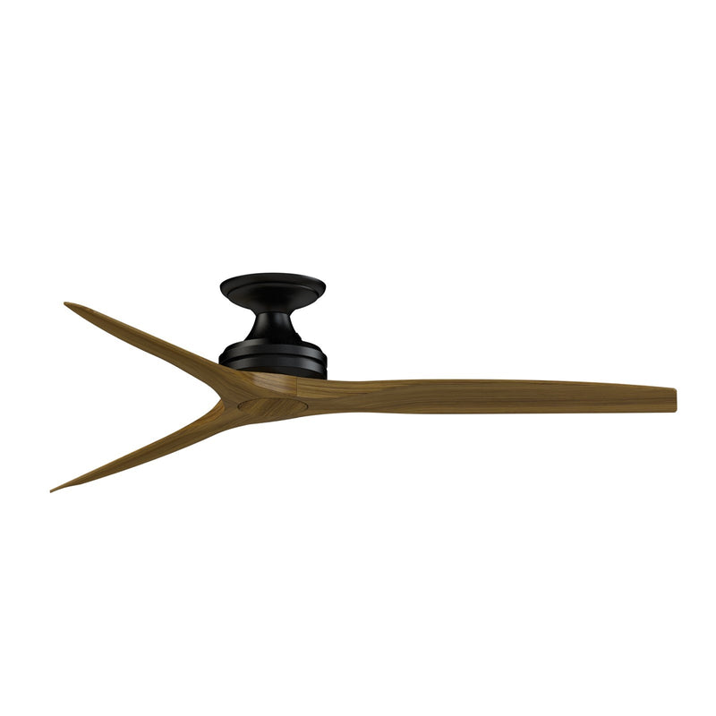 Fanimation Spitfire 60in Flush 3-Blade Ceiling Fan | Black and Koa Wood Blades | Covered Patio, Porch, Sunroom, Bathroom | Model FP6721BBL-60K-F