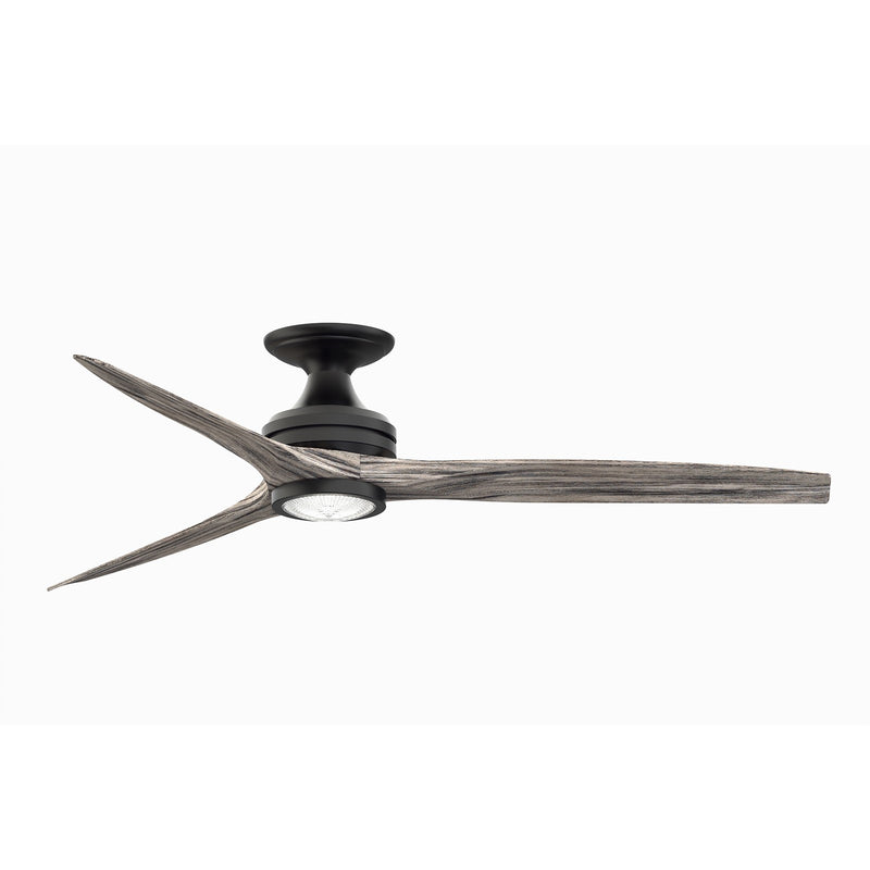 Fanimation Spitfire 60in Flush Mount Fan with LED Light | Black and Weathered Wood | Low Ceiling Rooms | Model FP6721BBL-60WE-LK-F
