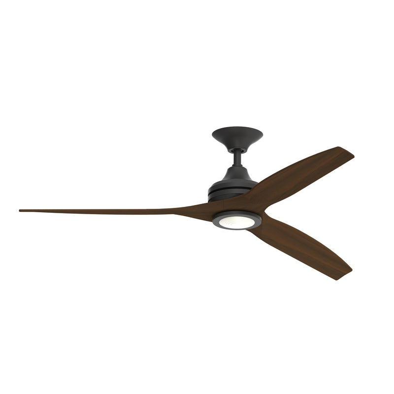 Fanimation Spitfire 60in 1-Light Ceiling Fan with LED | Black and Whiskey Wood | Covered Patio & Sunroom | Model FP6721BBL-60WK-LK