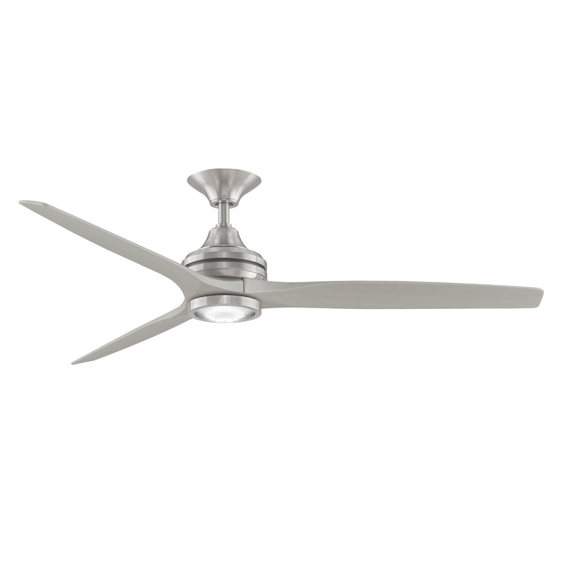 Fanimation Spitfire 60in 3-Blade Ceiling Fan with LED Light | Brushed Nickel and Buttonwood | Covered Patio, Porch | Model FP6721BBN-60BN-LK