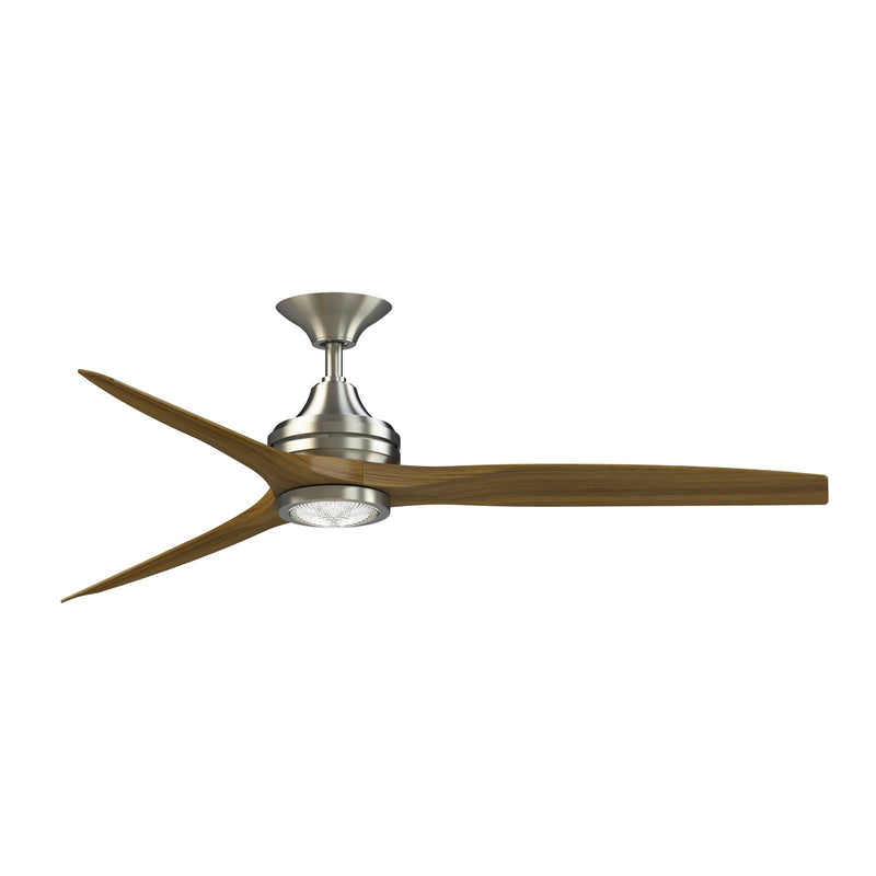 Fanimation Spitfire 60in 3-Blade Ceiling Fan with LED Light | Brushed Nickel and Koa Wood | Covered Patio & Sunroom | Model FP6721BBN-60K-LK