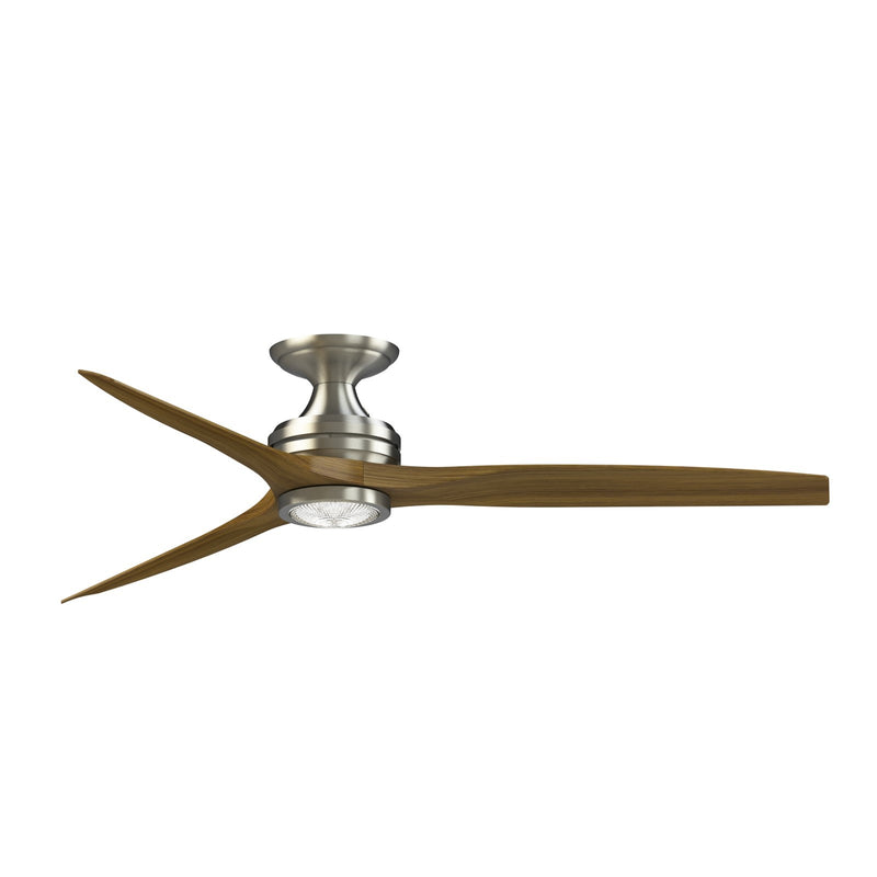 Fanimation Spitfire 60in Flush 3-Blade Ceiling Fan with LED Light | Brushed Nickel and Koa Wood | Covered Patio & Sunroom | Model FP6721BBN-60K-LK-F