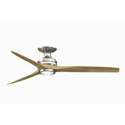 Fanimation Spitfire 60in Flush Mount Ceiling Fan with LED Light | Brushed Nickel and Natural Buttonwood | Covered Patio | Model FP6721BBN-60N-LK-F