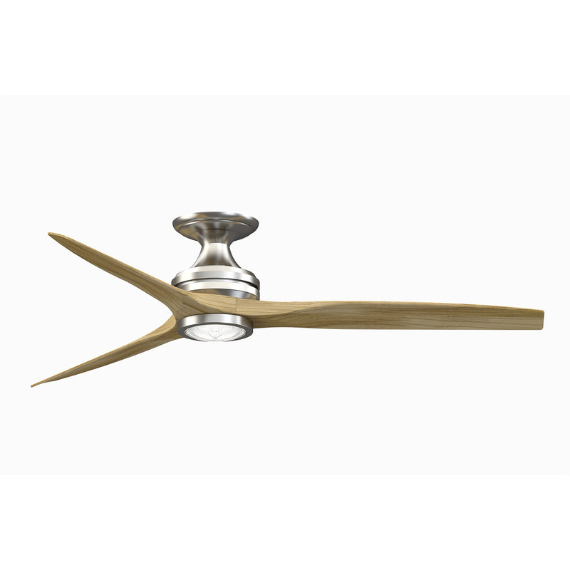 Fanimation Spitfire 60in Flush Mount Ceiling Fan with LED Light | Brushed Nickel and Natural Buttonwood | Covered Patio | Model FP6721BBN-60N-LK-F