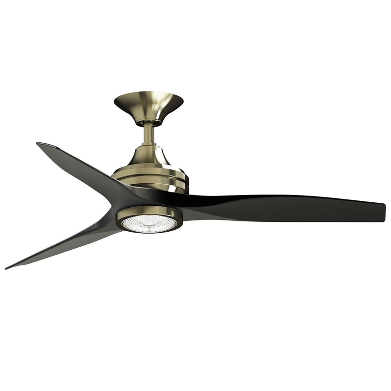 Fanimation Spitfire 48in 3-Blade Ceiling Fan with LED Light | Brushed Satin Brass and Black Buttonwood | Covered Patio | Model FP6721BBS-48BL-LK