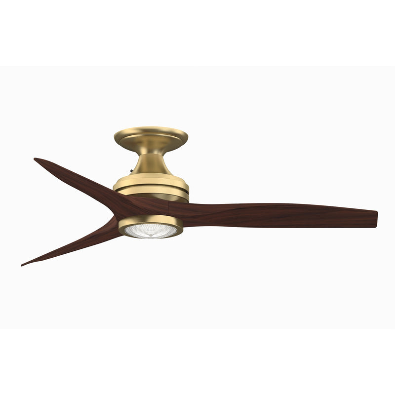 Fanimation Spitfire 48in Flush Mount 1-Light Ceiling Fan | Brushed Satin Brass and Whiskey Wood | Low Ceiling Rooms | Model FP6721BBS-48WK-LK-F