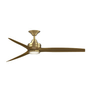 Fanimation Spitfire 60in 3-Blade Ceiling Fan with LED Light | Brushed Satin Brass and Koa Wood | Covered Patio & Sunroom | Model FP6721BBS-60K-LK