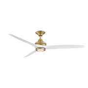 Fanimation Spitfire 60in Flush LED Ceiling Fan | Brushed Satin Brass and Matte White Buttonwood | Low Ceiling & Sunroom | Model FP6721BBS-60MW-LK-F