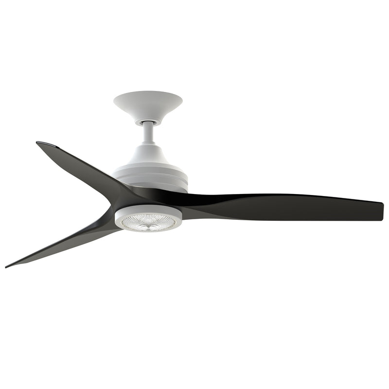 Fanimation Spitfire 48in 3-Blade Ceiling Fan with LED Light | Matte White and Black Buttonwood | Covered Porch, Sunroom | Model FP6721BMW-48BL-LK