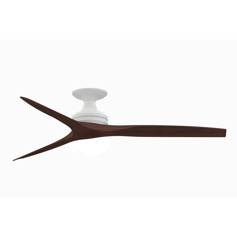 Fanimation Spitfire 60in Flush Mount Ceiling Fan | Matte White and Whiskey Wood | Covered Porch & Sunroom | 60 x 60 x 9.5 in | Model FP6721BMW-60WK-F