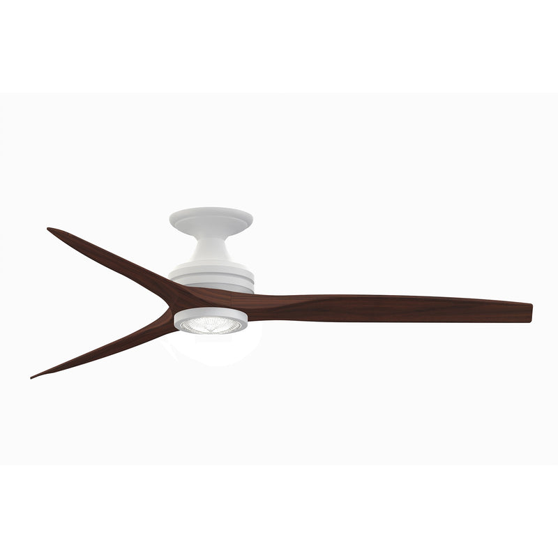 Fanimation Spitfire 60in Flush Mount Ceiling Fan with LED Light | Matte White and Whiskey Wood | Covered Porch & Sunroom | Model FP6721BMW-60WK-LK-F