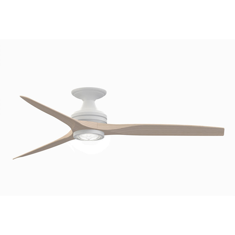 Fanimation Spitfire 60in Flush Mount Ceiling Fan with Light | Matte White and White Washed Buttonwood | Covered Porch | Model FP6721BMW-60WW-LK-F