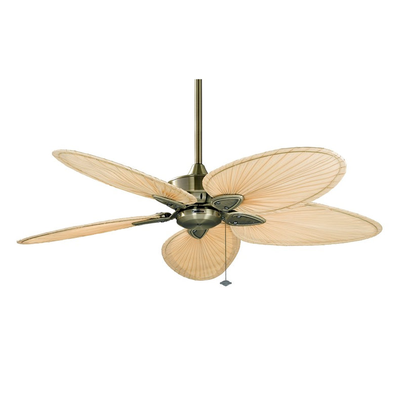Fanimation Windpointe 52in 5-Blade Ceiling Fan | Antique Brass and Natural Palm | Living Room & Covered Patio | 52in Sweep, 2633 CFM | Model FP7500AB