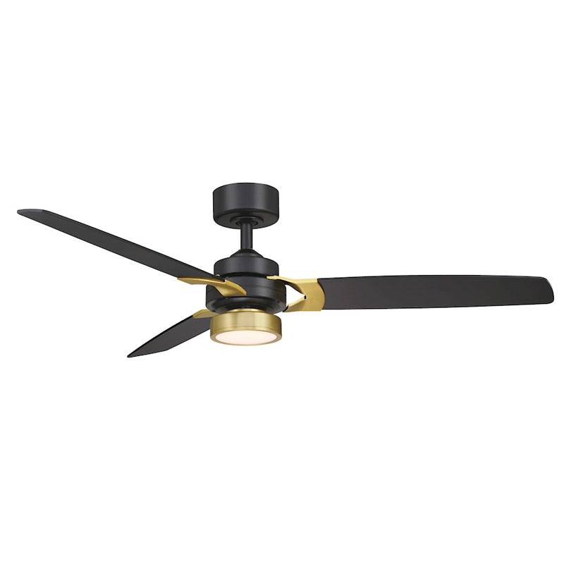 Fanimation Amped 52in 3-Blade Ceiling Fan | Black and Brushed Satin Brass with Opal Glass LED | Living Room & Bedroom | Model FP7634BLBS