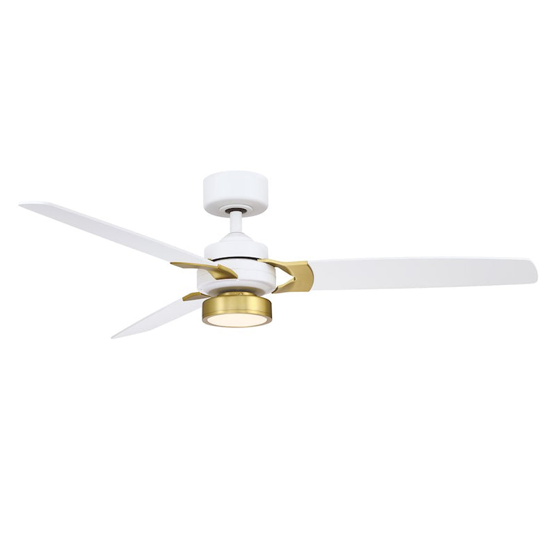 Fanimation Amped 52in 3-Light Ceiling Fan | Matte White and Brass with Opal Frosted Glass | Bedroom & Living Room | 52 x 52 x 13 in | Model FP7634MWBS