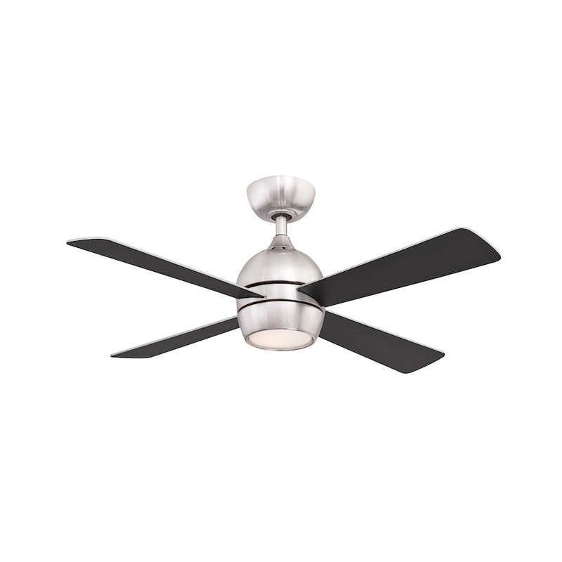 Fanimation Kwad 44in 4-Blade LED Ceiling Fan | Brushed Nickel & Black Wood Blades | Living Room & Bedroom | 44 x 44 x 15 in | Model FP7644BN
