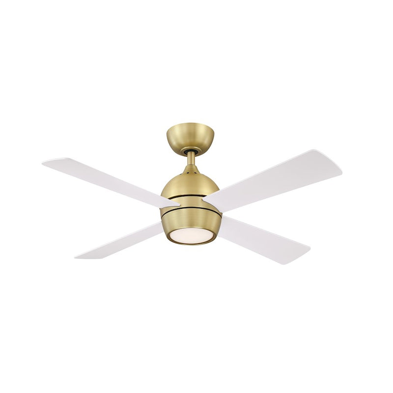 Fanimation Kwad 44in 4-Light Ceiling Fan | Brushed Satin Brass and Matte White Wood Blades | Bedroom & Living Room | 44 x 44 x 15 in | Model FP7644BS