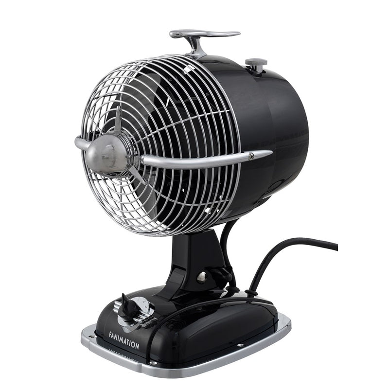 Fanimation Urbanjet 7in 3-Speed Table Fan | Retro Mysterious Black Finish | Bedroom & Office Cooling | 7 x 9.45 x 12.2 in | Model FP7958MB