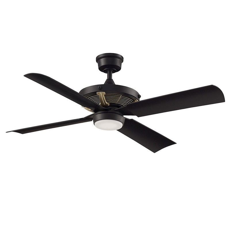 Fanimation Pickett 52in 4-Blade Wet-Rated Ceiling Fan | Black and Satin Brass with Opal Frosted LED | Covered Patio & Outdoor | Model FP7996BLBSW