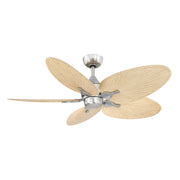 Fanimation Islander DC 52in 5-Blade Smart Ceiling Fan | Brushed Nickel and Natural Narrow Oval Composite Blades | Covered | Model FPD3250BN-52NON