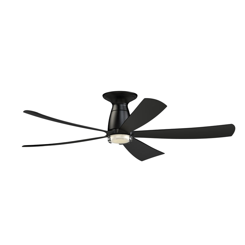 Fanimation Kute5 52in 1-Light Flush Mount Smart Ceiling Fan | Black and Black Composite Blades | Bedrooms & Covered Patios | Model FPD5534BL-DWLK-F