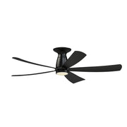 Fanimation Kute5 52in Flush Smart Ceiling Fan | Matte Black and Opal Frosted Glass | Covered Patio & Bedroom | Model FPD5534BL-KLK-F