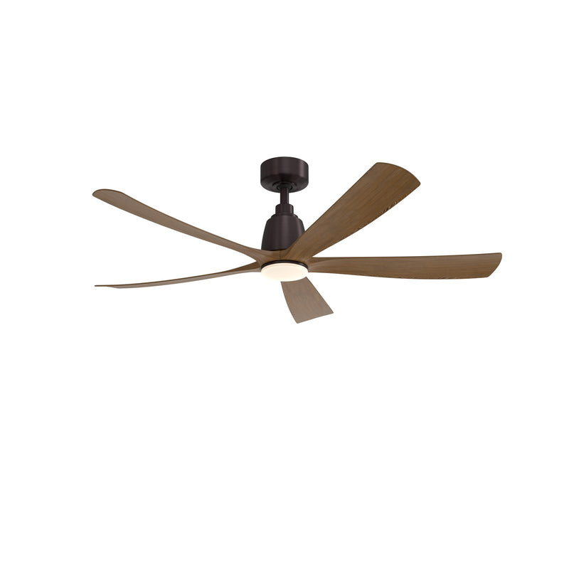 Fanimation Kute5 52in Smart Ceiling Fan | Black and Koa Composite Blades | Covered Patio & Living Room | 52 x 52 x 13.78 in | Model FPD5534BLK-LK