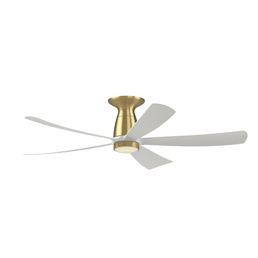 Fanimation Kute5 52in Flush 1-Light Smart Ceiling Fan | Brushed Satin Brass and Matte White Composite | Low Ceiling & Covered | Model FPD5534BS-KLK-F