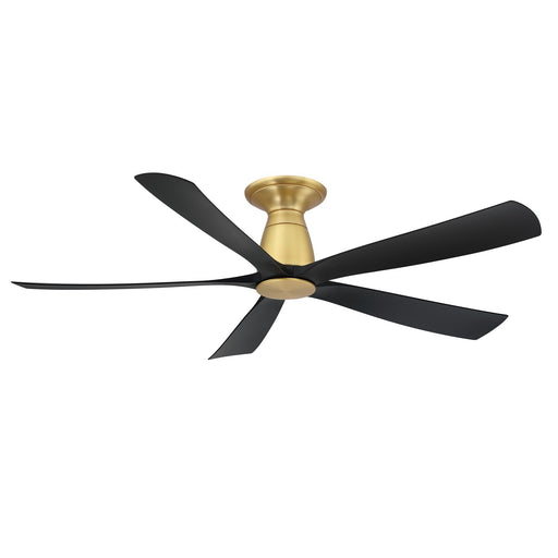 Fanimation Kute5 52in Flush Smart Ceiling Fan | Brushed Satin Brass and Black Composite Blades | Covered Patio & Bedroom | Model FPD5534BSBL-F