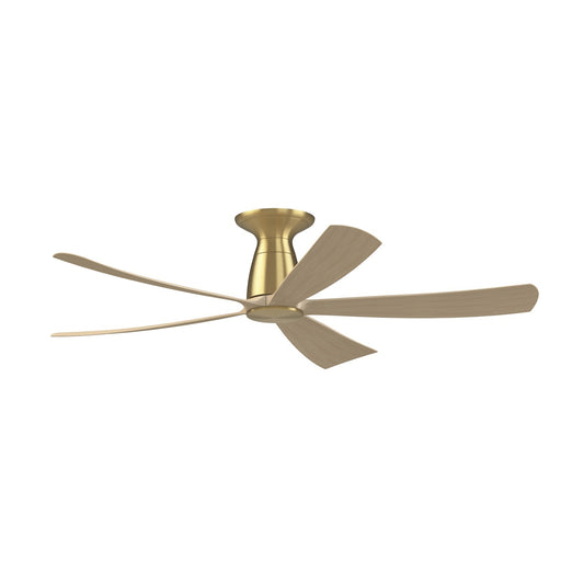 Fanimation Kute5 52in Flush Smart Ceiling Fan | Contemporary Brushed Satin Brass and Natural Blades | Low Ceiling Bedroom | Model FPD5534BSN-F