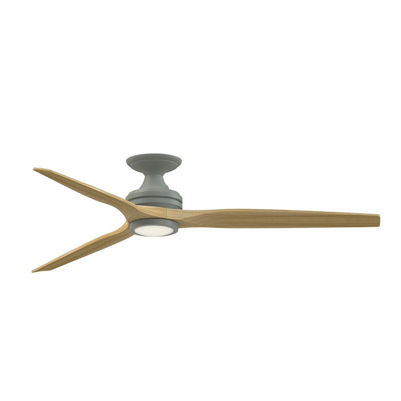 Fanimation Spitfire DC Custom 64in Flush Smart Ceiling Fan with LED Light Kit | Antique Graphite and Natural Buttonwood | Model FPD6721BAGP-64N-LK-F