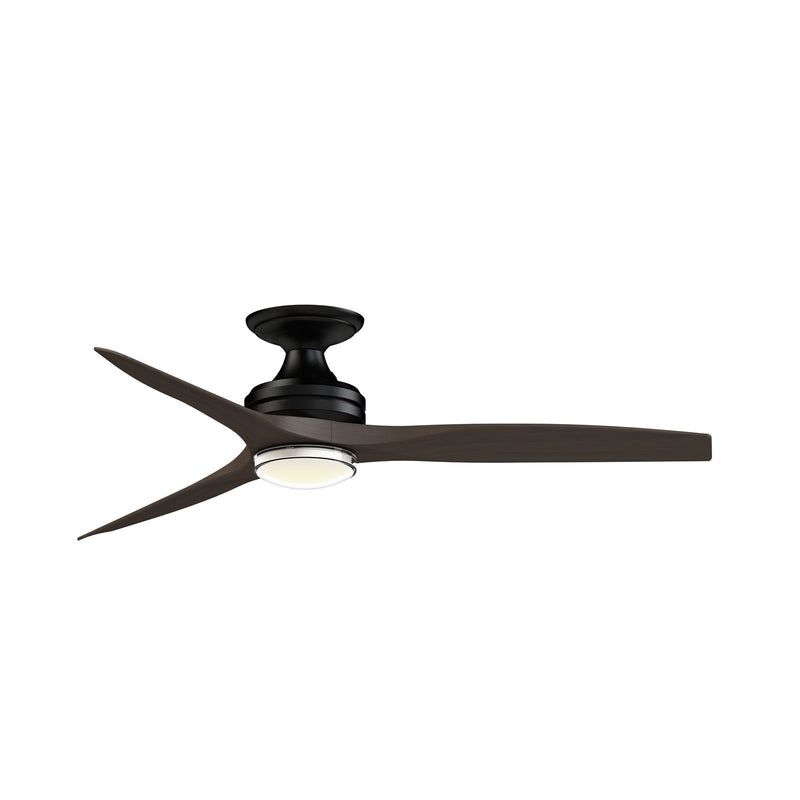Fanimation Spitfire 54in Flush Mount Smart Ceiling Fan | Black and Dark Walnut Buttonwood Blades | Covered Patio | Model FPD6721BBL-54DWA-DWLK-F