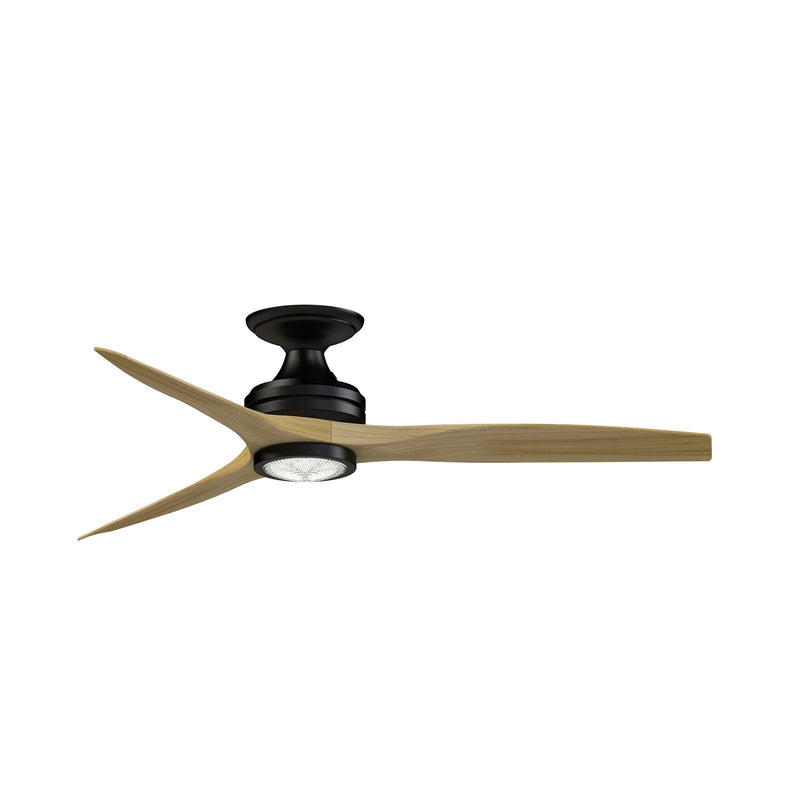 Fanimation Spitfire DC Custom 54in Flush Mount Smart Ceiling Fan | Black and Natural Buttonwood | Indoor & Covered | Model FPD6721BBL-54N-LK-F