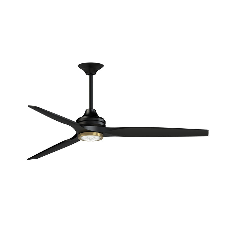 Fanimation Spitfire DC Custom 64in Downrod Ceiling Fan with Brushed Satin Brass LED Light | Modern Black and Black | Model FPD6721BBL-64BL-LKBBS