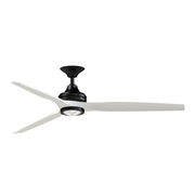 Fanimation Spitfire 64in Downrod Ceiling Fan with LED Light | Modern Black and Matte White Buttonwood | Covered Patio | Model FPD6721BBL-64MW-LK