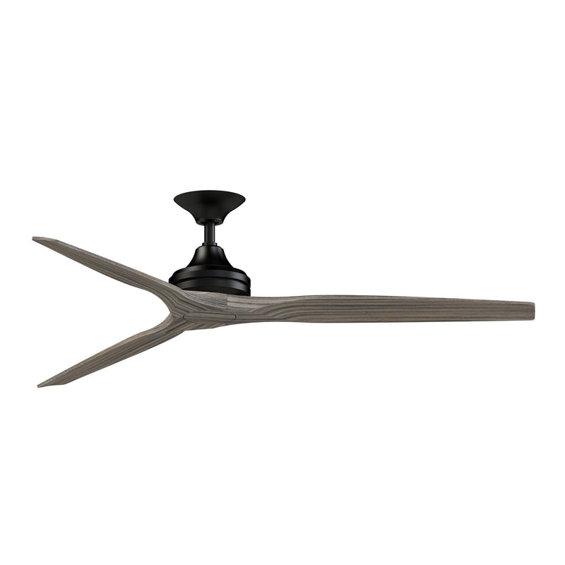 Fanimation Spitfire DC Custom 64in Downrod Smart Ceiling Fan | Black and Weathered Wood Blades | Covered Patio & Living Room | Model FPD6721BBL-64WE