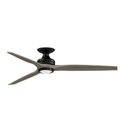 Fanimation Spitfire DC Custom 64in Flush Ceiling Fan | Black and Weathered Wood | Covered Patio & Living Room | Model FPD6721BBL-64WE-LK-F