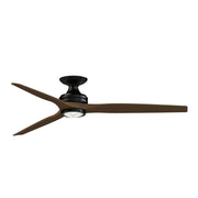 Fanimation Spitfire DC Custom 64in Flush Mount Smart Ceiling Fan with LED Light Kit | Black and Whiskey Wood | Covered | Model FPD6721BBL-64WK-LK-F