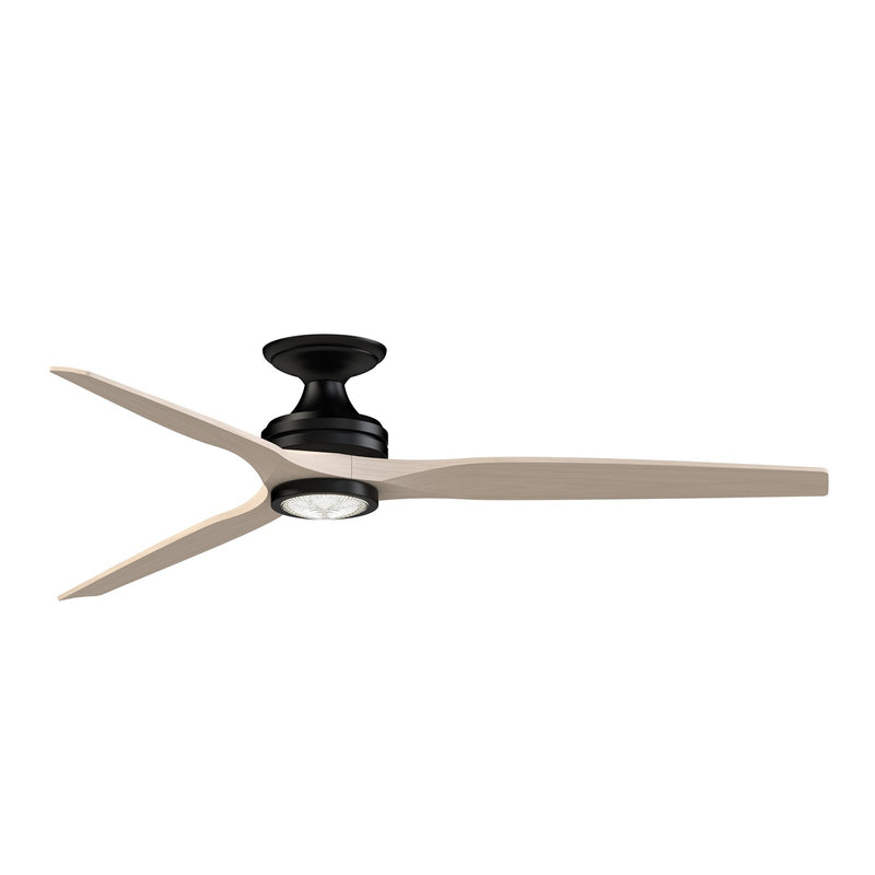 Fanimation Spitfire DC Custom 64in 1-Light Ceiling Fan | Matte Black and White Washed Buttonwood | Covered Patio | Model FPD6721BBL-64WW-LK-F