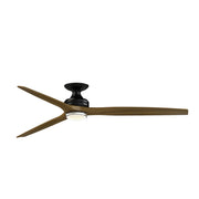 Fanimation Spitfire DC Custom 72in Flush 1-Light Ceiling Fan | Black and Koa Wood Blades | Covered Patio & Living Room | Model FPD6721BBL-72K-DWLK-F